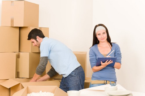Packed boxes and furniture ready for mobile self storage in Grahamepark